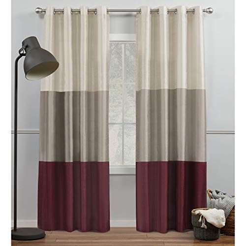 Exclusive Home Curtains Chateau - Coppia Di Tende A Pannello In Finta Seta A Righe, Con Occhielli, 137 X 243 Cm, Colore: Bordeaux