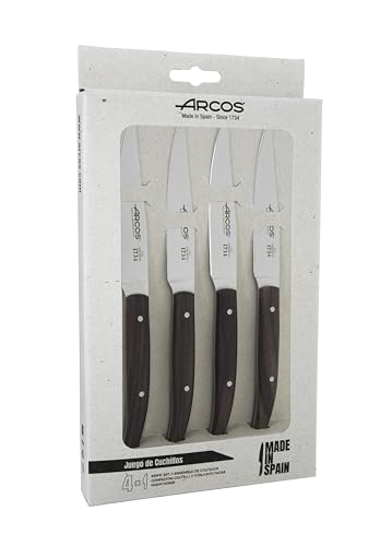Arcos Coltelli Tabola - Set Coltello Bistecca 4 Pezzi - Lama Acciaio Inossidabile - Colore Marrone