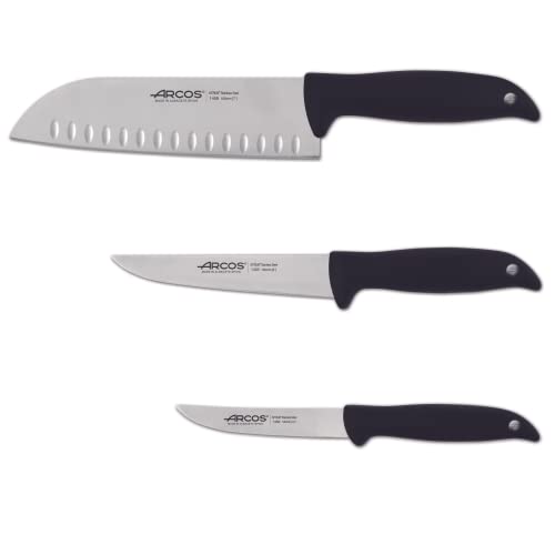 Arcos Serie Menorca | Set Di 3 Coltelli Da Cucina | Coltello Santoku | Coltello Da Cucina | Coltello Da Cucina | Acciaio Inossidabile Nitrum | Confezi
