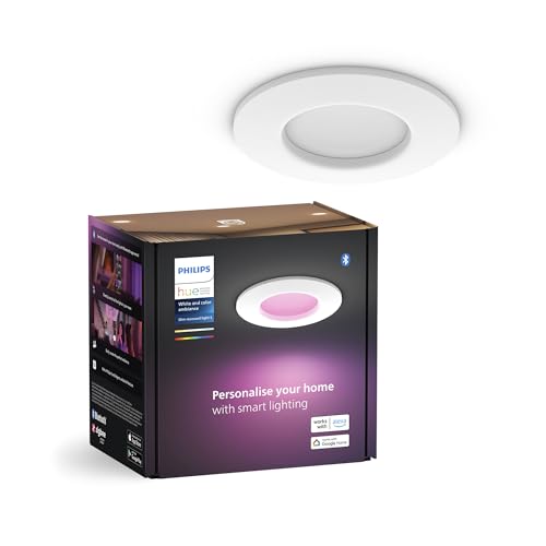 Philips Hue Smart Slim Luce Da Incasso, 90 Mm, Luce Bianca E Colorata, 700 Lm, Compatibile Con Bluetooth, Controllo Vocale Con Alexa, Apple Home E Goo