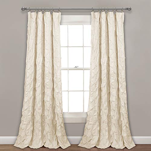 Lush Decor Ravello - Tende A Pannello Singolo Con Nervature, Stile Vintage E Chic, 132 X 213 Cm (Larghezza X Lunghezza), Colore Avorio, Decorazione Lu