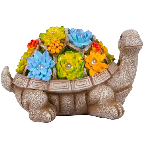 Gadgy Solar Gartenfiguren Schildkröte - Solarlampen Für Außen - Solarleuchte Figuren Deko Mit Sukkulenten - Gartendeko Für Draußen - Balkon Deko Tierf