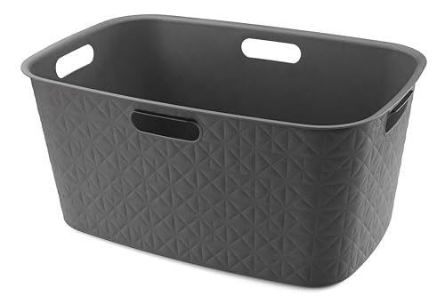 Curver Softex - Cesto Portabiancheria Da 45 L, Design Elegante, Leggero, Impilabile E Pratico, 70% Riciclato, Dimensioni Spaziose 59 X 39 X 27 Cm, Gri