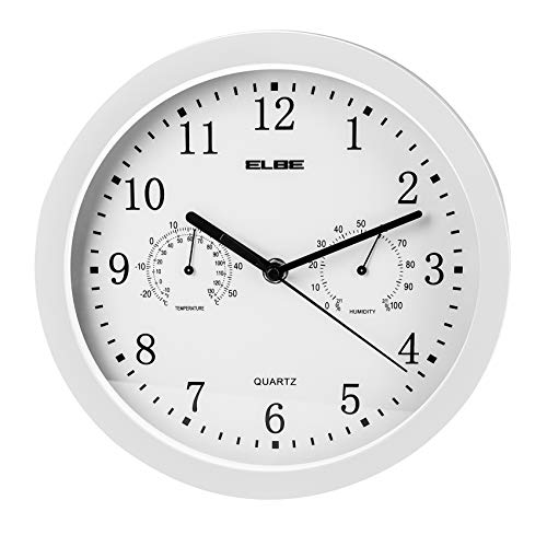Elbe Reloj Pared Analogico Blanco 25Cm Temp/Humedad