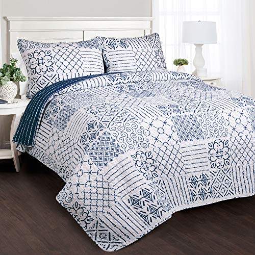 Lush Decor Monique 3-Piece Quilt Set, Full/Queen, Blu, Blue, King