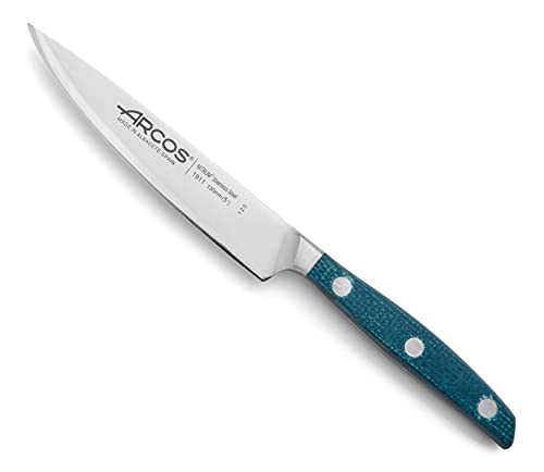 Arcos Serie Brooklyn, Coltello Vegetale Coltello Verdura, Acciaio Inossidabile Forgiato Nitrum 130 Mm, Manico Micarta, Colore Blu (Filo Seta)