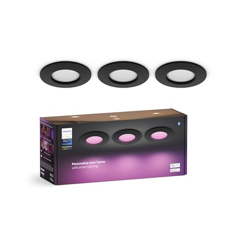 Philips Hue Smart Slim Luce Da Incasso 3-Pack, 90 Mm,Luce Bianca E Colorata, 700 Lm, Compatibile Con Bluetooth, Controllo Vocale Con Alexa, Apple Home