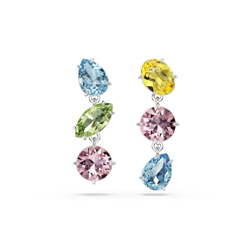 Swarovski Orecchini Pendenti Gema, Design Asimmetrico, Taglio Misto, Multicolore, Placcato Rodio
