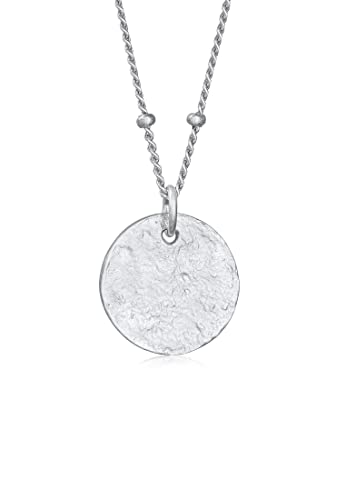 Elli Damen Kugel Plättchen Anhänger Gehämmert In Argento Sterling 925, 45 Cm, Argento Sterling, Nessuna Pietra Preziosa
