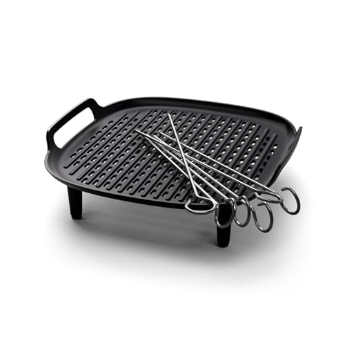 Philips Airfryer Kit Grill Xxl, Piastra Antiaderente, Cottura A Doppio Strato, Con 6 Spiedini, Lavabile In Lavastoviglie, App Per Ricette, Nero (Hd995