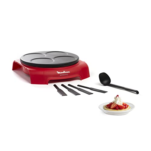 Moulinex Crepera Accessimo Placa Prometal Con Revestimiento Antiadherente, 720 W, Capacidad De 4 Creps, 4 Espátulas Y Cucharón Incluidos, Fácil Uso, A