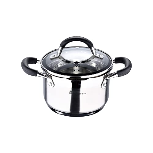 Masterpro Foodies | Casseruola Con Coperchio In Vetro | Capacità Di 1.8L | Fabbricata In Acciaio Inossidabile | Molto Resistente, Pulizia Facile | Per