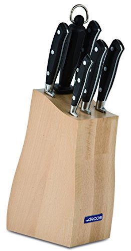 Arcos Serie Riviera, Pacco Regalo Set Di Coltelli 6 Pezzi (5 Coltelli + 1 Acciaini Affilatori), Acciaio Inossidabile Forgiato Nitrum, Manico Polioxyme
