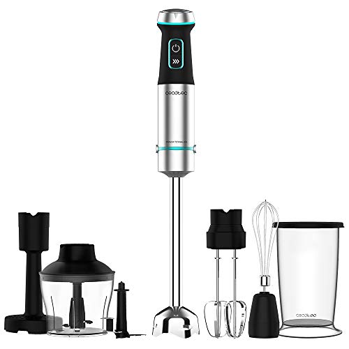 Cecotec Frullatore A Immersione Power Titanblack 1200 Xl Perfectcream&Crush, 1200 W, Lame A 4 Lame, Piedino Xl, Cappa Antispruzzo, Include Tritatutto 