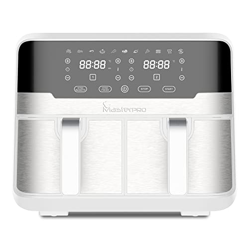 Masterpro Rocket Duo 900 | Friggitrice Senza Olio Doppia | Bianco | Capacità Da 9 L E 2400 W Di Potenza | Schermo Led Touch E Cestello Antiaderente |