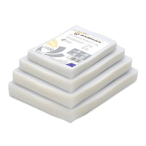 Bolsemack Sacchetti Sottovuoto Alimenti 100 Buste- (25) 15X20Cm + (25) 17X25 Cm + (25) 20X20 Cm + (25) 20X30 Cm - Sacchetti Per Sottovuoto Per La Cons