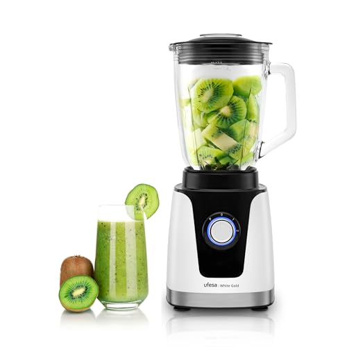 Ufesa White Gold Frullatore Ad Immersione, Potenza 1500W, Caraffa In Vetro Da 1,5L, Regolatore Di Velocità Con Luce Led, Trita Ghiaccio, 6 Lame Estrai