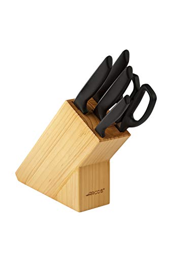 Arcos Serie Niza, Set Di Coltelli 5 Pezzi (4 Coltelli + 1 Forbici), Lama Acciaio Inossidabile Nitrum, Manico Polipropilene, Legno Di Caucciù