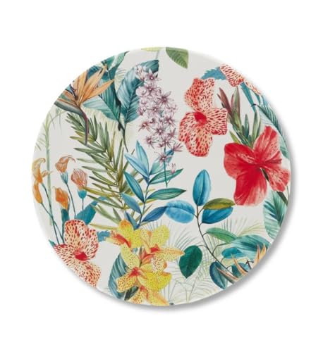 Set 2 Pz Piatti Piani Decoro Floreale Tropicale In Melamina Mod. Garden Touch-Mel Emporio Zani