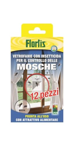 Flortis Vetrofania Con Insetticida Mosche. 12 Pz Trappola Mosche. Esca Insetticida Per Mosche Con Attrattivo Alimentare. Insetticida Acchiappamosche. 