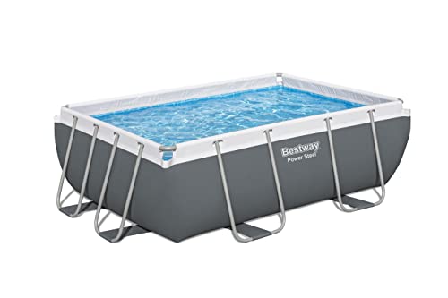 Bestway, Power Steel, Set Per Piscina Rettangolare Con Struttura In Acciaio, Grigio Chiaro, Pompa Con Filtro, 282 X 196 X 84 Cm
