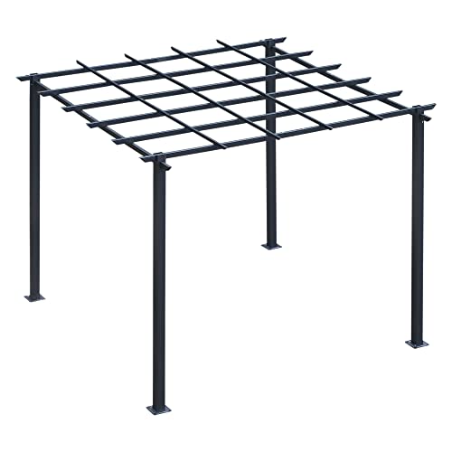 Outsunny Gazebo Pergola Da Giardino 3X3M Decorabile Con Rampicanti In Metallo Nero