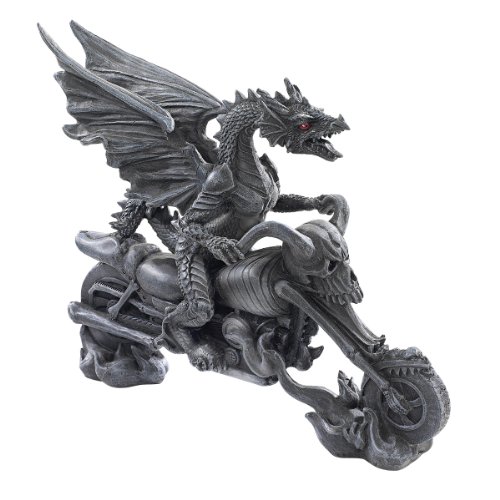 Design Toscano Cl52102 Statua Drago Biker Su Chopper Scheletro, Grigio, 20.5X7.5X16.5 Cm