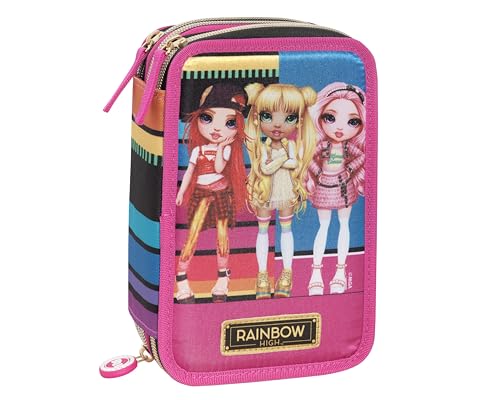Franco Cosimo Panini Rainbow High - Astuccio Scuola Ufficiale Rainbow High, Astuccio 3 Scomparti Bambina Con Set Cancelleria, Penna Cancellabile Blu F