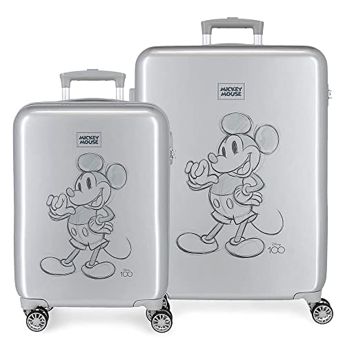 Set Valigie Disney Mickey 100 Grigio 55/68 Cm Rigido Abs Chiusura A Combinazione Laterale 104L 6 Kg 4 Doppie Ruote Bagaglio A Mano