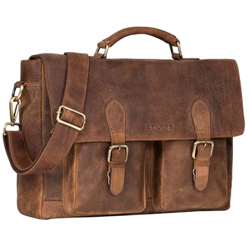 Stilord 'Owen' Borsa Lavoro Porta Pc Pelle Vintage Satchel Bag Cartella Per Laptop 15,6 Pollici Borsa Insegnate Ventiquattrore Portadocumenti In Cuoio