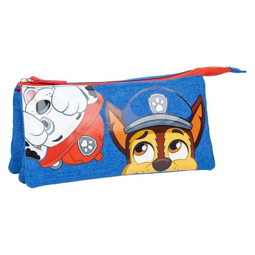 Astuccio Per Matite A 3 Scomparti Paw Patrol – La Squadra Dei Cuccioli - Blu - 22,5X2X21,5 Cm - Chiusura A Cerniera - Stampa Chase E Marshall - Prodot