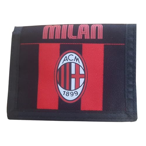 Portafoglio Uomo -A.C. Milan Calcio, Nero Rosso - Portamonete Con Chiusura Cerniera Zip - Multi Scomparti Interni - Portafoglio Bambino, Ragazzo - Por