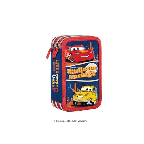 Astuccio Tre Zip Cars Disney Con Pennarelli Giotto Turbo Color Bambini Scuola