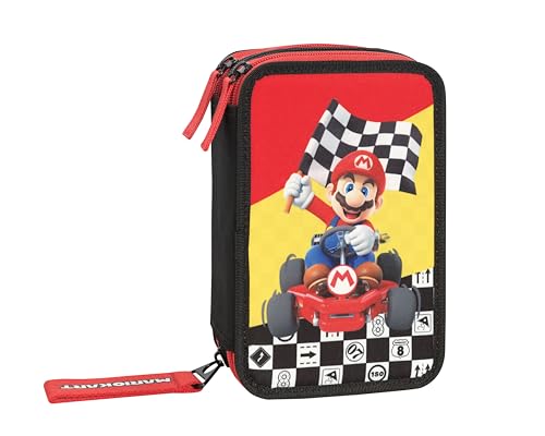 Mario Kart- Astuccio Scuola Ufficiale Mario Kart, Astuccio 3 Scomparti Bambino E Bambina Con Set Cancelleria, Penna Cancellabile Blu Frixion E Pratica