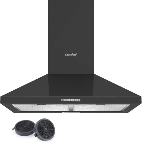 Comfee' Cappa Aspirante 60 Cm Pyra17B-60 Nera Cappa Cucina Con Led, Sistema Di Ricircolo E Canalizzazione E Filtri A Carbone