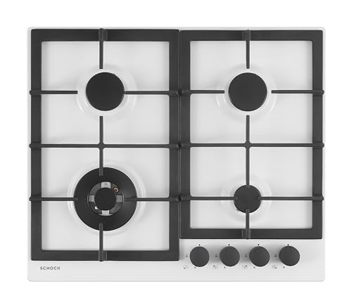Schock | Piano Cottura 4 Fuochi Gas Professional Pc60 Con Manopole Nere Opache Soft Touch, Griglie In Ghisa, Valvole Di Sicurezza, Bianco Opaco, 585X5