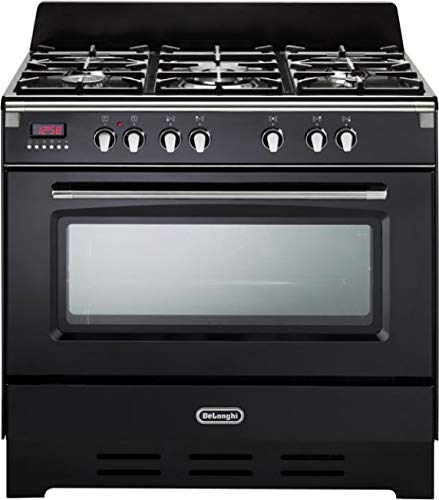 De Longhi Mem 965 Nn - Cucina A Gas 5 Fuochi Con Forno Elettrico Ventilato, 90X60 Cm, Colore Nero