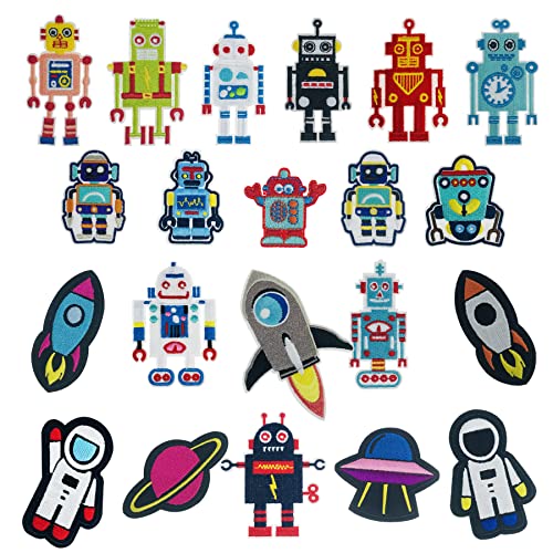 Woohome 21 Pz Patch Thermocollant, Robot Ecussons Thermocollants Fusées Astronautes Autocollant De Patch Planète Pour Vêtement T-Shirt Jeans Veste