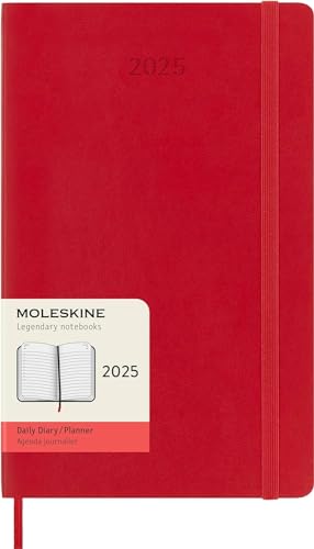 Moleskine Daily Planner, Agenda Giornaliera 12 Mesi 2025, Copertina Morbida E Chiusura Elastica, Colore Rosso Scarlatto, Formato Large 13X21 Cm