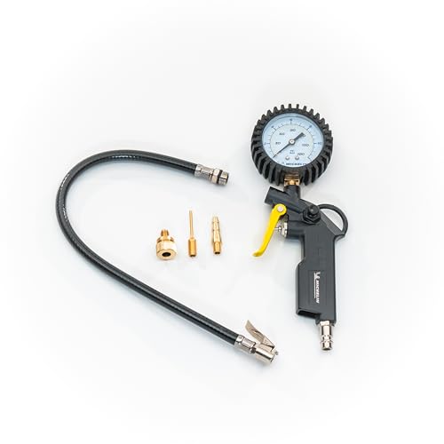 Michelin Gonfiagomme Con Manometro A Doppia Scala, Pistola Di Gonfiaggio Con Tubo Flessibile, Manometro Compressore Con Campo Di Pressione 0-8 Bar, Im