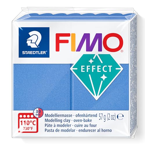 Staedtler Fimo Effect 8010-31 - Pasta Modellabile Polimerica Indurente Al Forno, Colore: Blu Metallizzato (1 Blocco Da 57 G)