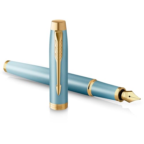 Parker Penna Stilografica Im Writing Rituals, Finitura Turchese- Verde Con Sfumatura, Puntale Dorato, Punta Media, Inchiostro Blu, Confezione Regalo