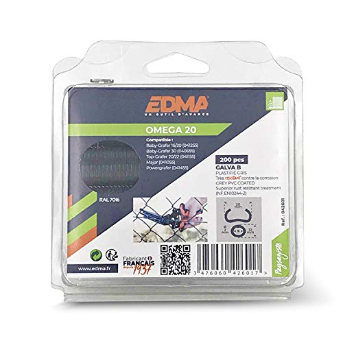 Edma 042601 Agrafe Omega 20, Galva Plastificato, Grigio, 200 Pz