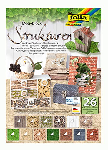 Folia 48149 - Blocco Con Motivo Strutturato, 24 X 34 Cm, 26 Fogli Assortiti, 13 Cartoncini Da 270 G/M² E 13 Fogli Di Carta Da 80 G/M², Per Diversi Lav