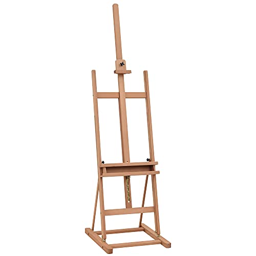 Vinsetto Cavalletto Pittura Grande In Legno Di Faggio, Cavalletto Da Disegno Regolabile Con Vano Contenitore, 53X50.5X171-230Cm