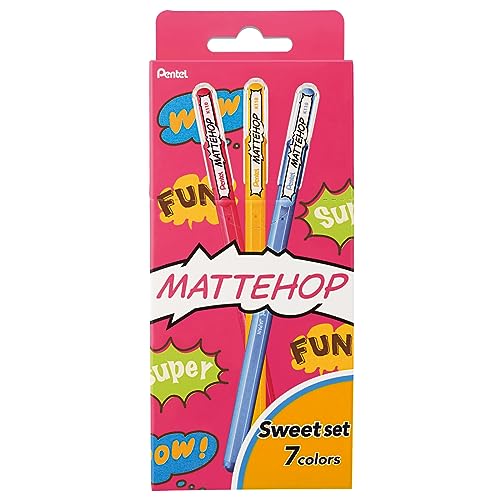 Pentel Mattehop K110-V7Stb Mattehop - Penna A Sfera Con Inchiostro Ad Alta Opacità, 7 Colori Assortiti