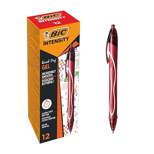 Bic Intensity Quick Dry, Penne Gel Rosse, Punta Media 0,7Mm, Inchiostro Scorrevole E Asciugatura Ultra-Rapida, 12 Unità, Penne Bic Rosse, Cancelleria 