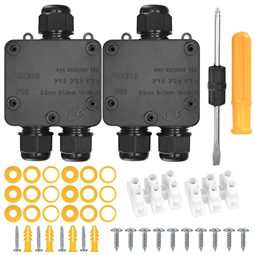 Scatola Di Giunzione Impermeabili Ip68, 3 Vie Scatola Di Derivazione Esterna, Cavo Connettore Interno Esterno Per 4Mm-14Mm - Nero
