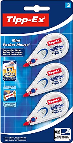 Tipp-Ex - Mini Nastro A Correzione Lunga, Extra Resistente Agli Strappi, Confezione Da 3, Facile Da Usare, Alta Qualità, 6 Metri