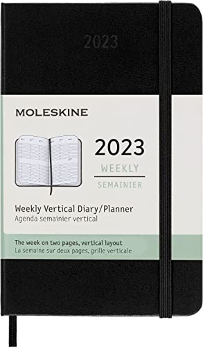 Moleskine Agenda Settimanale 2023, Agenda Settimanale 12-Mesi Con Layout Verticale, Copertina Rigida, Formato Tascabile 9 X 14 Cm, Colore Nero